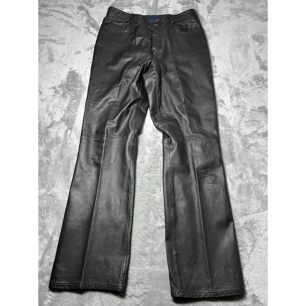 Leather Pants Women Size 11/12 Black Moto Sleek Genuine Leather Jou Jou
